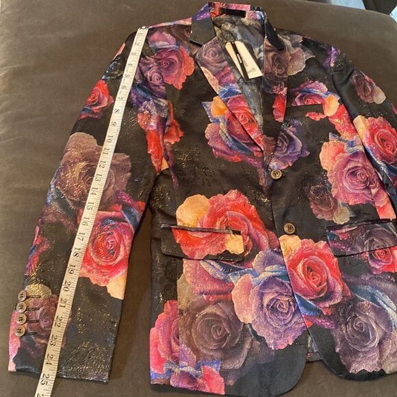 Men’s Black Floral Slim Fit 2-Button Formal Party Blazer Suit Jacket Size 36 NWT - Picture 11 of 14